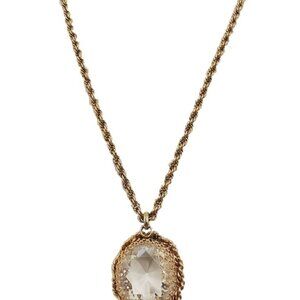 Vintage 1950s Signed Napier Goldtone Clear Rhinestone Pendant Necklace